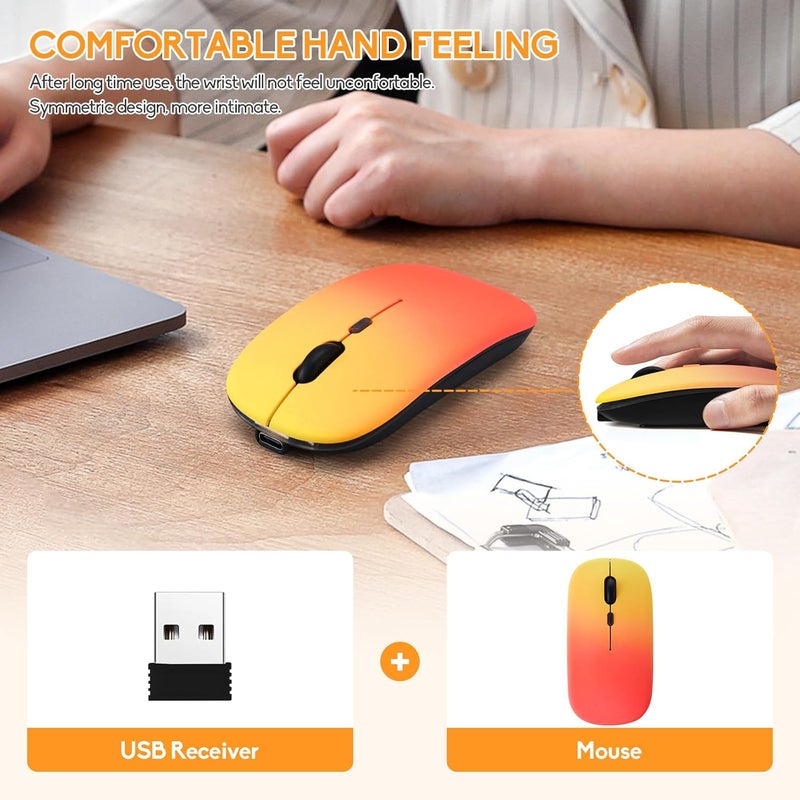 Guiheng 3 Pack Wireless Bluetooth Mouse,LED Dual Mode Rechargeable Silent Slim Laptop Mouse,Portable(BT5.2+USB Receiver) Dual Mode Computer Mice,for Laptop,Desktop Computer,ipad Tablet,Phone,Mac-Rosy glow red - Image 3